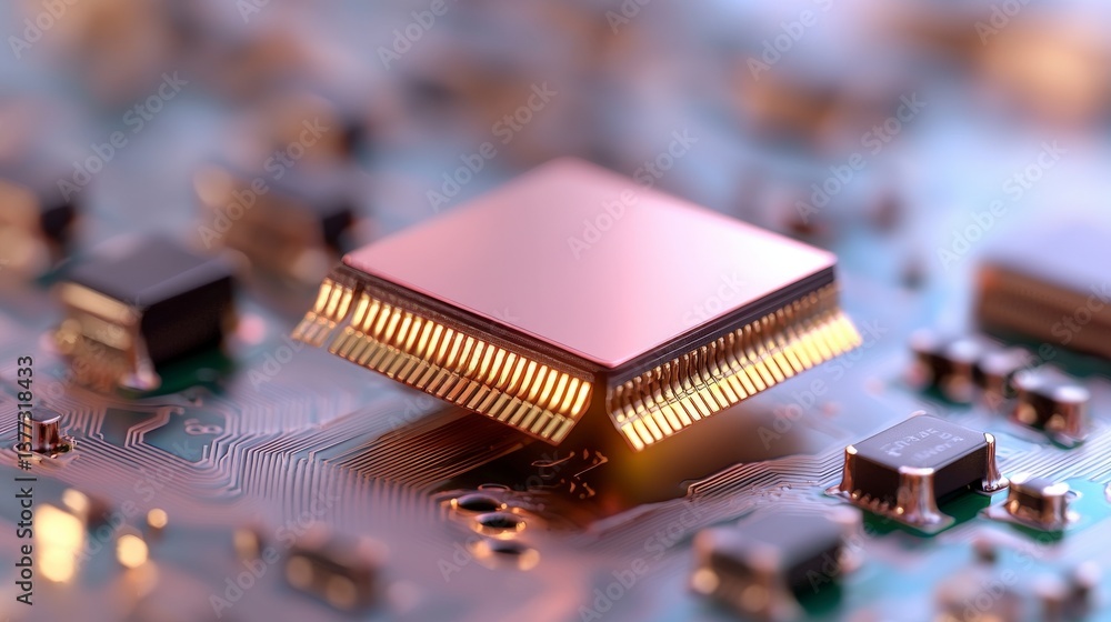 Poster technological heart: a close-up image showcases a computer processor, a symbol of modern technologic