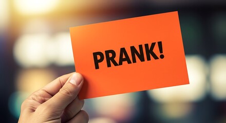 Holding Prank Card Bright Orange Color with Bold Black Text