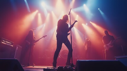 Silhouetted band performing on stage