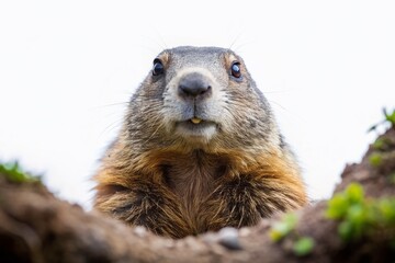 Minimalist Groundhog Day: Groundhog Emerging from Burrow Hole