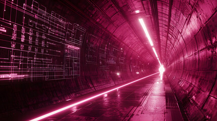 Futuristic tunnel passage digital city wallpaper background urban environment high-tech viewpoint sustainable tech concept