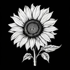 an AI Image Generator, Sunflower Illustration on Black Background Art Print