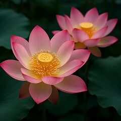 Twin Sacred Lotus Flowers – Serene Pink Petals in Peaceful Pond