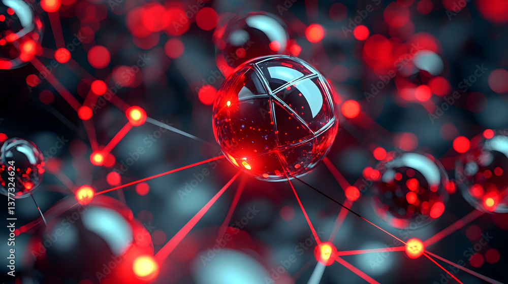 Poster dynamic red spheres abstract background digital wallpaper futuristic environment close-up viewpoint 