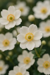 White Anemone Flowers in Bloom – Close-Up Floral Nature Background