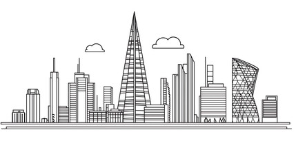 Naklejka premium A city skyline with a tall building in the middle