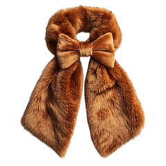 Brown Faux Fur Stole with Bow Isolated on Transparent Background