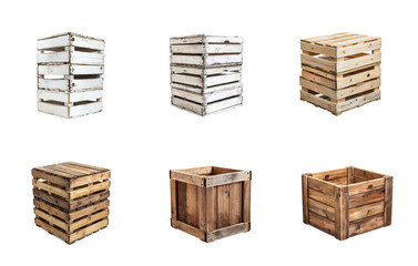 Collection of Wooden Crates stack isolate on transparent background