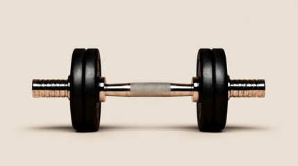 Naklejka premium Precision Weightlifting: A sleek, modern dumbbell, a symbol of strength, fitness, and dedication, poised against a serene backdrop, embodies the spirit of achieving peak physical condition