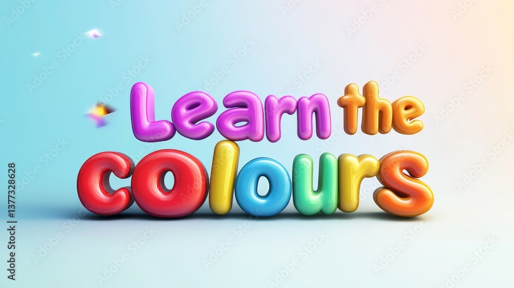 Poster learn the colours 3d text design with vibrant rainbow letters on gradient background