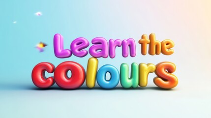 Naklejka premium Learn the colours 3d text design with vibrant rainbow letters on gradient background