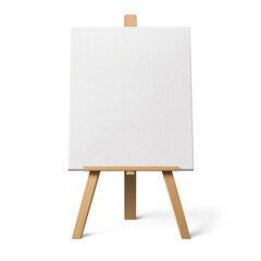 White canvas on a wooden easel isolate on transparent background