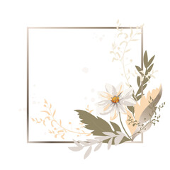 Elegant Floral Card Template with Beige and White Flower, Green and Gold Leaves, and Free Space for Text. Perfect for Invitations, Weddings, and Greeting Cards
