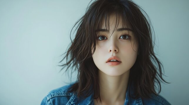 Cute asian girl close-up shot photography, black hair