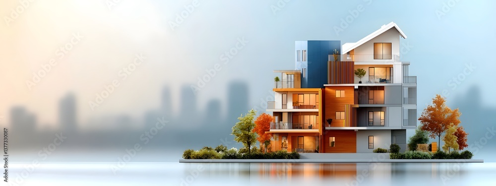 Poster detailed 3d visualization of an apartment building blueprint showcasing precise engineering diagrams