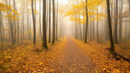 Fototapeta premium serene forest path surrounded by autumn foliage