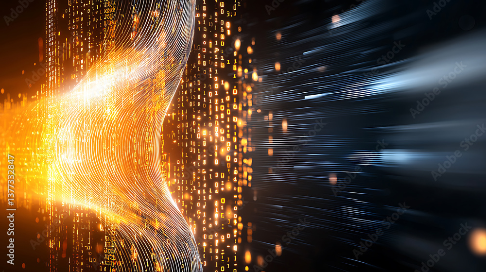 Poster Dynamic data flow visualization digital space graphic design abstract environment close-up view technology concept
