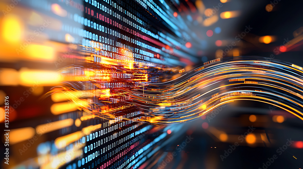 Poster digital transformation in technology data flow visualization abstract art dynamic environment futuri