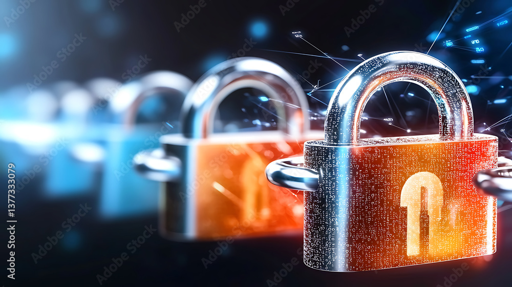 Poster securing digital data cybersecurity measures in technology visual representation digital environment