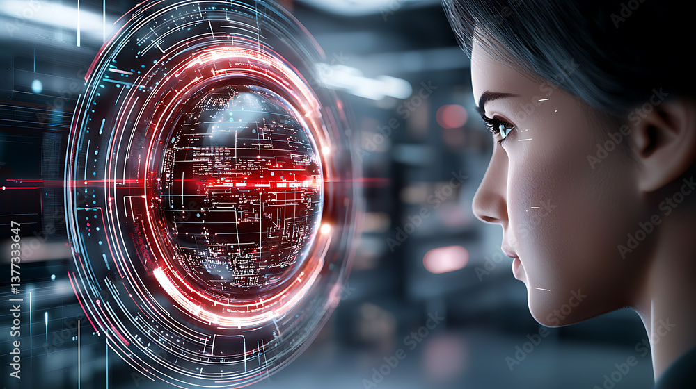 Aufkleber futuristic ai interaction high-tech lab digital portrait cyber environment close-up view innovation 