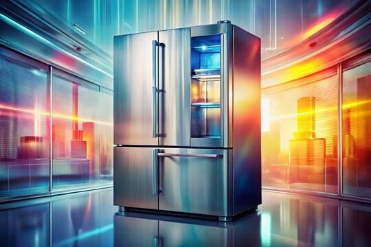 Modern Stainless Steel Refrigerator Double Exposure Stock Photo - Kitchen Appliance - Powered by Adobe