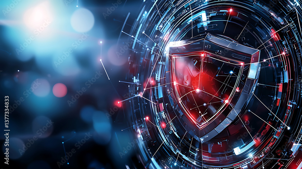 Poster cybersecurity shield digital realm graphic design futuristic environment abstract viewpoint technolo