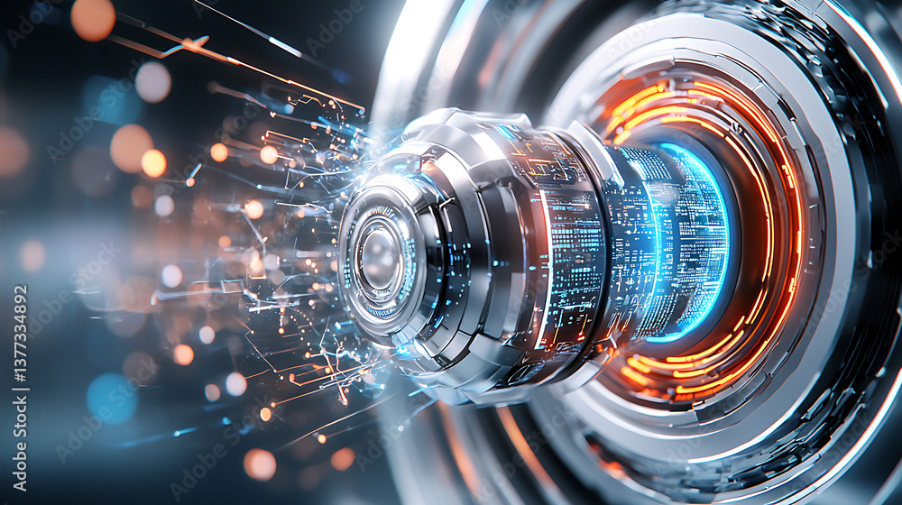 Poster dynamic technological innovation abstract space 3d visualization futuristic environment close-up vie