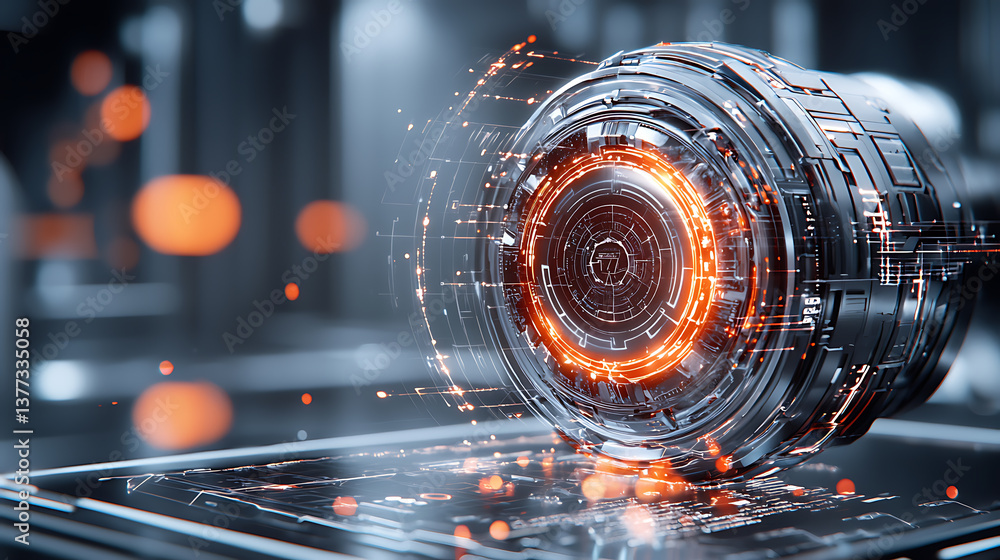 Poster futuristic technological innovation digital lab 3d render high-tech environment close-up view concep