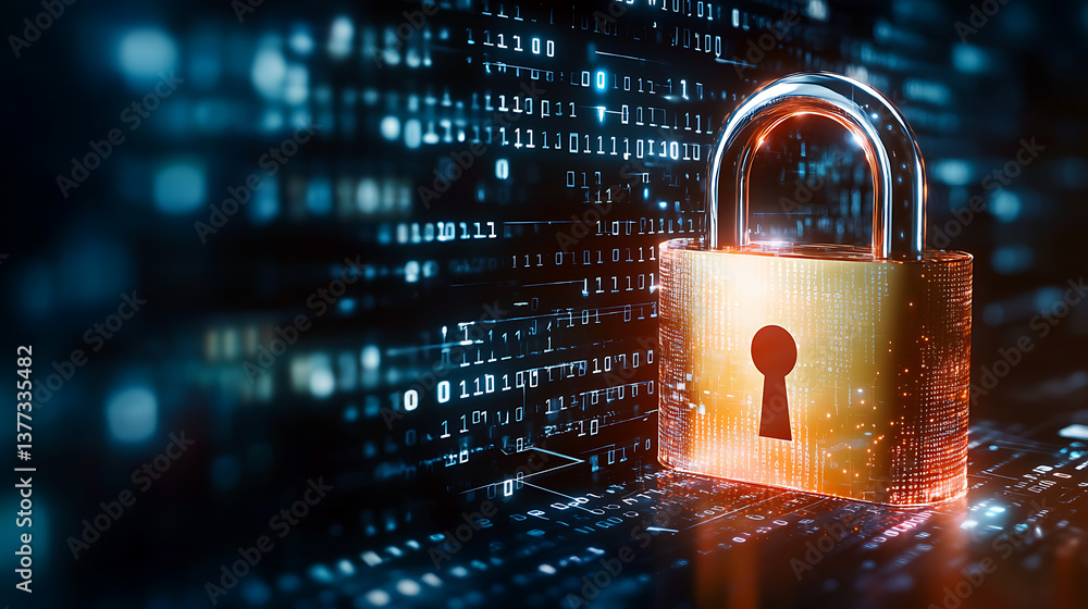 Poster data security action digital lock concept cyber environment visual technology global perspective