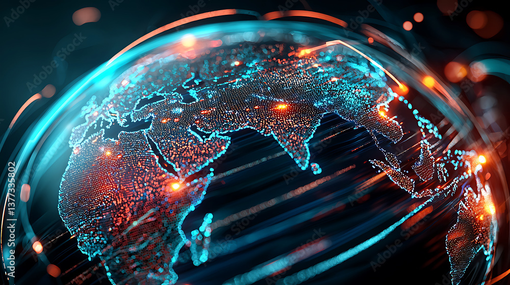 Poster global network visualization digital world infographic abstract background aerial view connections a