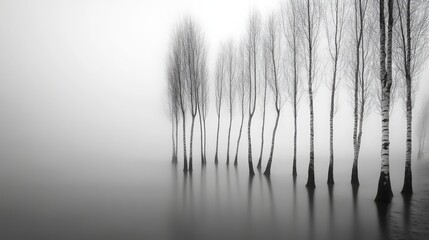 Birch forest, minimalist black and white image, 16:9