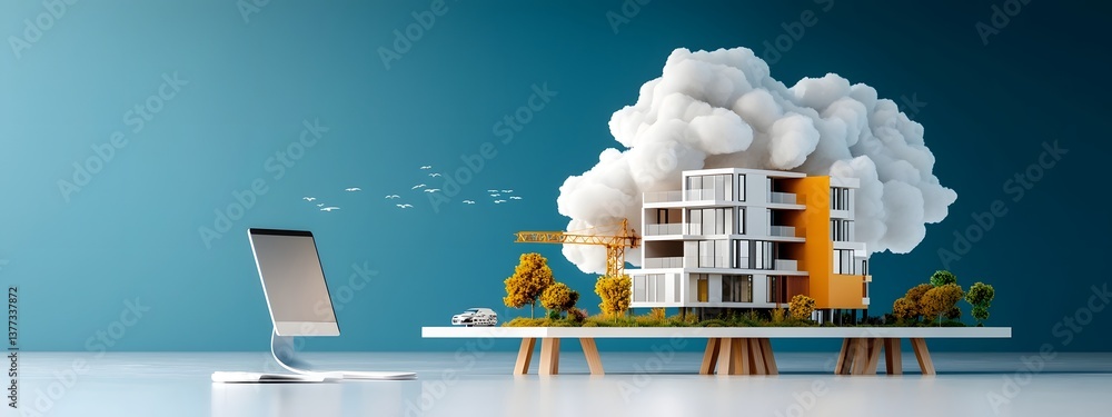 Poster detailed technical blueprints and engineering designs for a contemporary sleek apartment building st