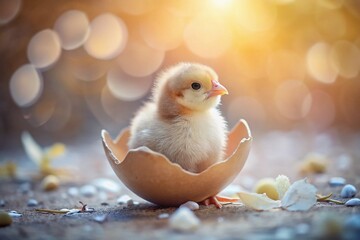 Newborn Chick Hatching from Egg - Soft Watercolor Photography