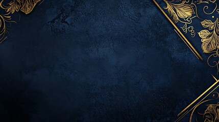 Naklejka premium Elegant Blue Background Featuring Intricate Golden Floral Embellishments