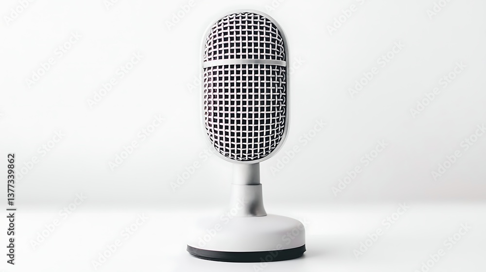 Poster a vintage-style microphone on a minimalist background, emphasizing its sleek design and functionalit