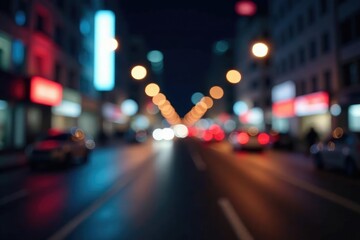 Abstract late-night city lights, blurred motion, evening, reflection