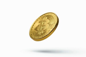 A single coin flipped mid-air, isolated on white , horizontal, white background, flipping