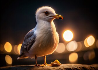 Obraz premium Night Photography: Adorable Seagull Plushie with Chip, Side Profile