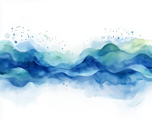 Watercolor splash in soft blue and green on white background, minimalist design