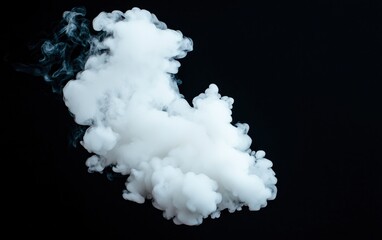 Abstract image of white smoke against a black background. The smoke is voluminous and has a dynamic, swirling form. The contrast between the white smoke and black background is striking, creating a