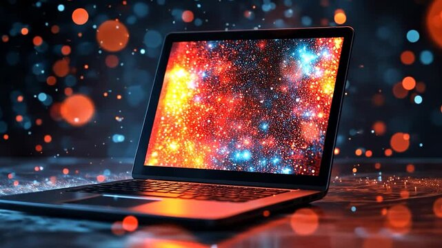 Vibrant cosmic display on a sleek laptop