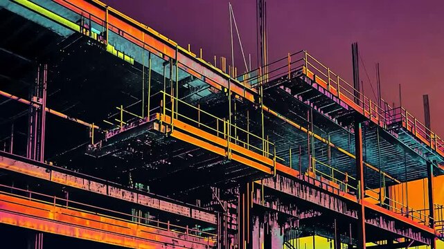 Vibrant thermal image of a building under construction