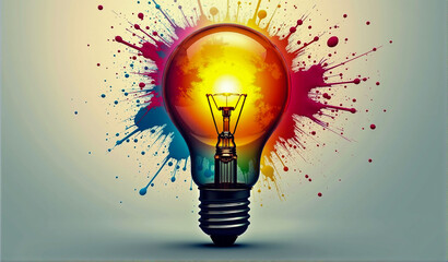 Image of a light bulb surrounded by colored paint splashes