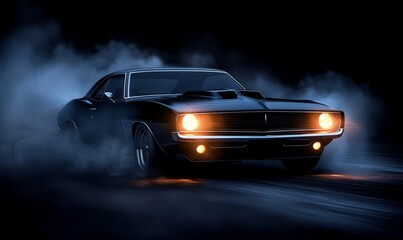 Night Drive: Classic Muscle Car in Motion