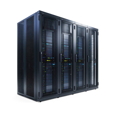 Modern Network server rack side view isolate on transparent background