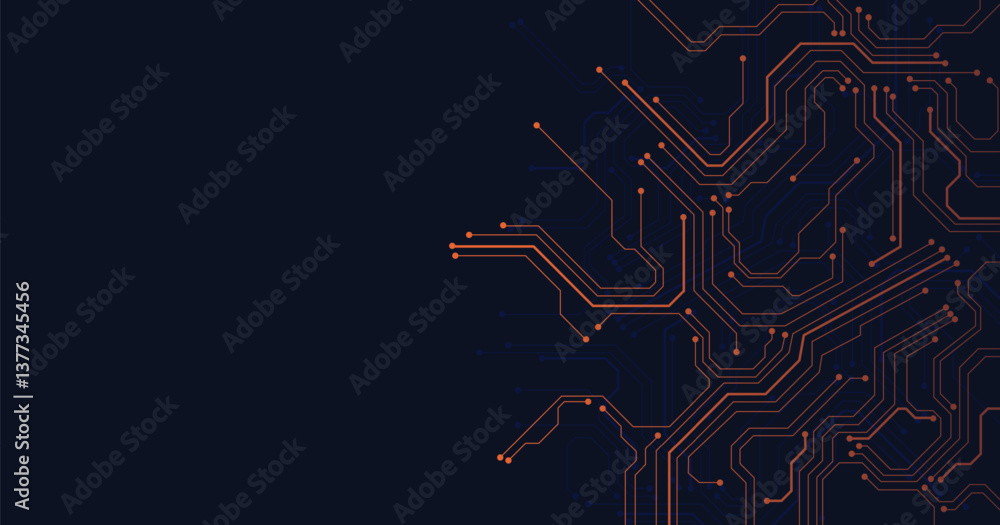 Aufkleber dark orange circuit diagram on dark blue background. digital circuit board technology background for