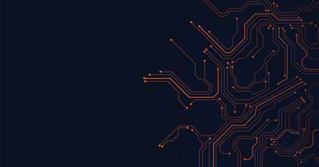 Dark Orange circuit diagram on dark blue background. digital circuit board technology background for internet connectivity concept.	