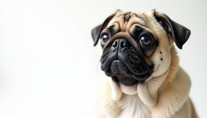Obraz premium Solo pug, looking at camera, pure white backdrop, animal, isolated, canine