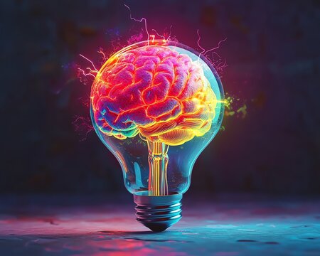A vibrant neon lightbulb exploding