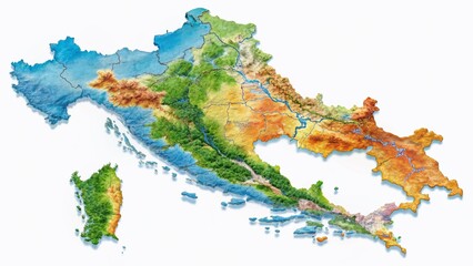 Panoramic Croatia Administrative Map: Detailed Blue-Gray Globe View